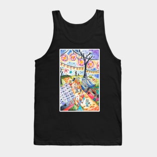 Summer Lantern Festival in Watercolor Tank Top